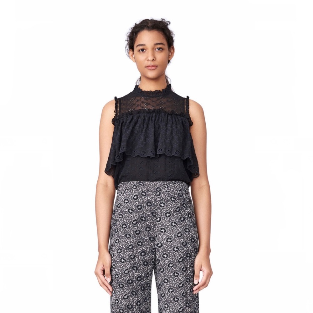 Rebecca Taylor Cold Shoulder Eyelet Silk Top NWT